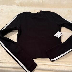 Black Long Sleeve Top with White Stripes